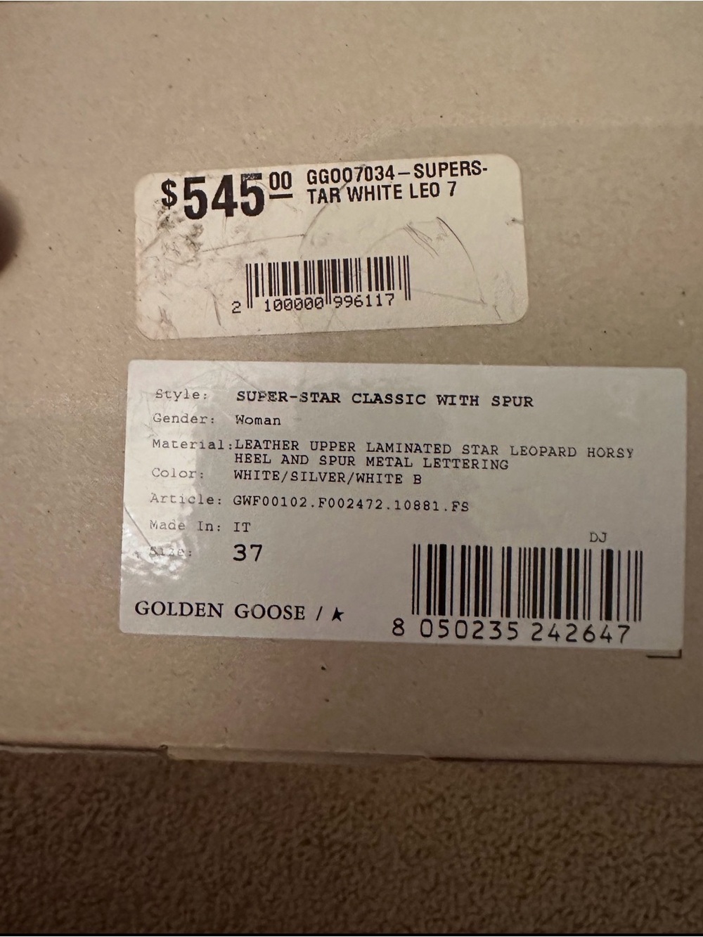 Golden Goose Super-Star White Leather Sneakers with Leopard Heel Size 7 Like New - Picture 3 of 5